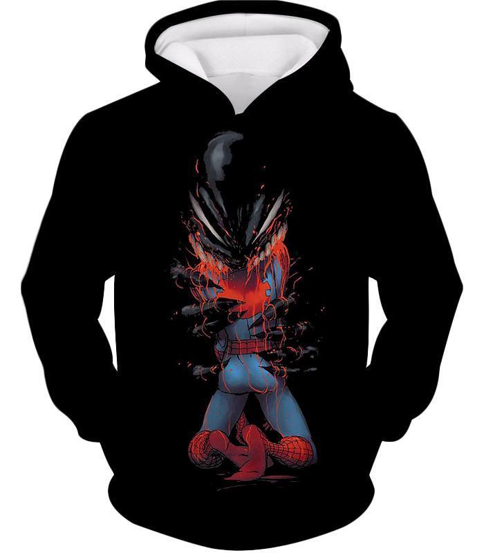 Crazy Venom Feeding Spiderman Black Action Hoodie