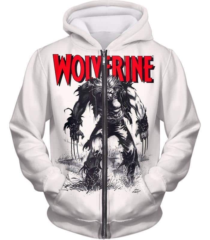 Animated Wolverine Promo Cool White Zip Up Hoodie