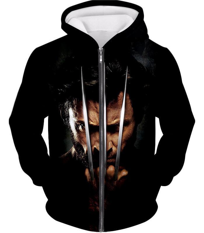 Marvel Hero Wolverine Cinematic Promo Black Zip Up Hoodie - Zip Up Hoodie